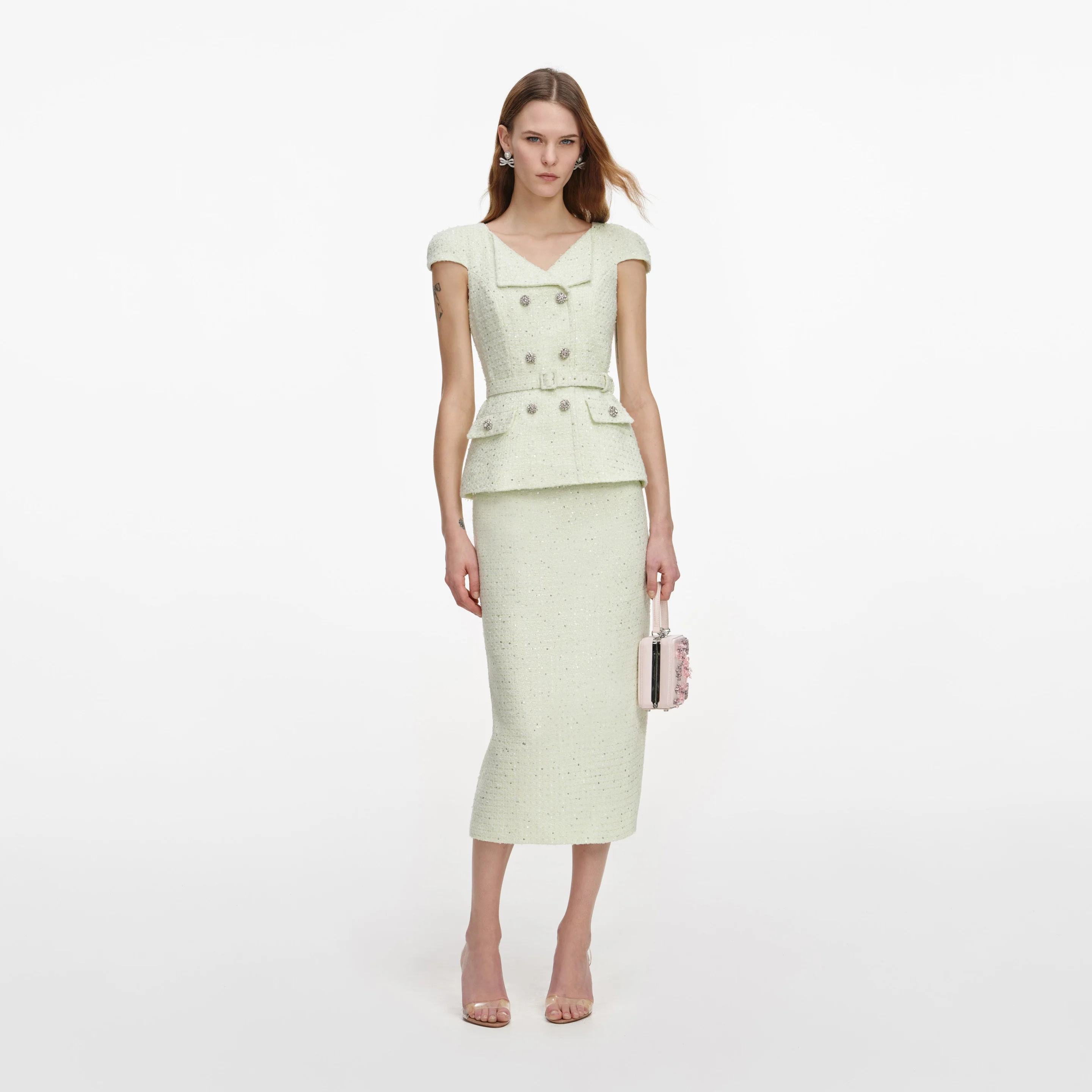 Lime boucle midi φόρεμα 