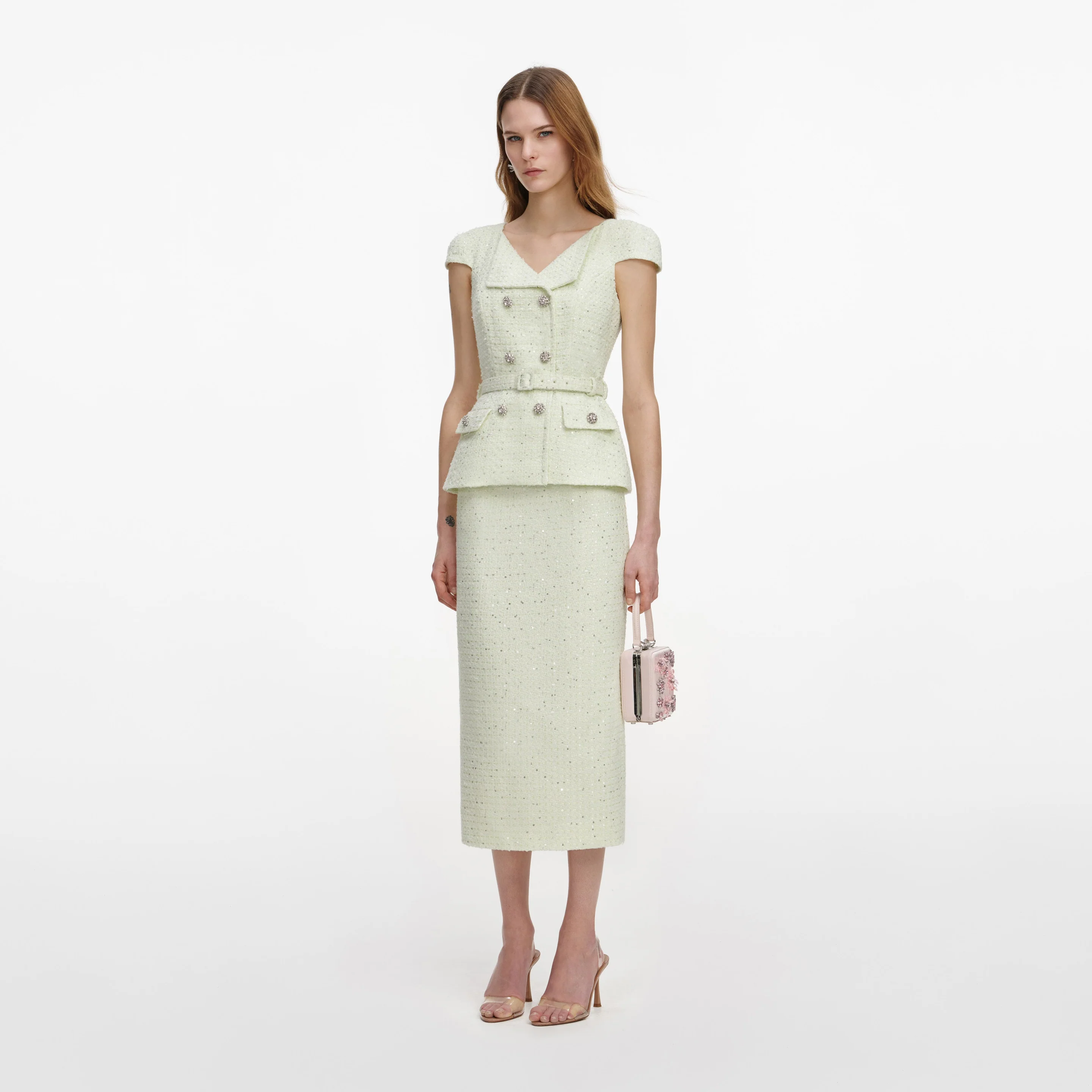 Lime boucle midi φόρεμα 