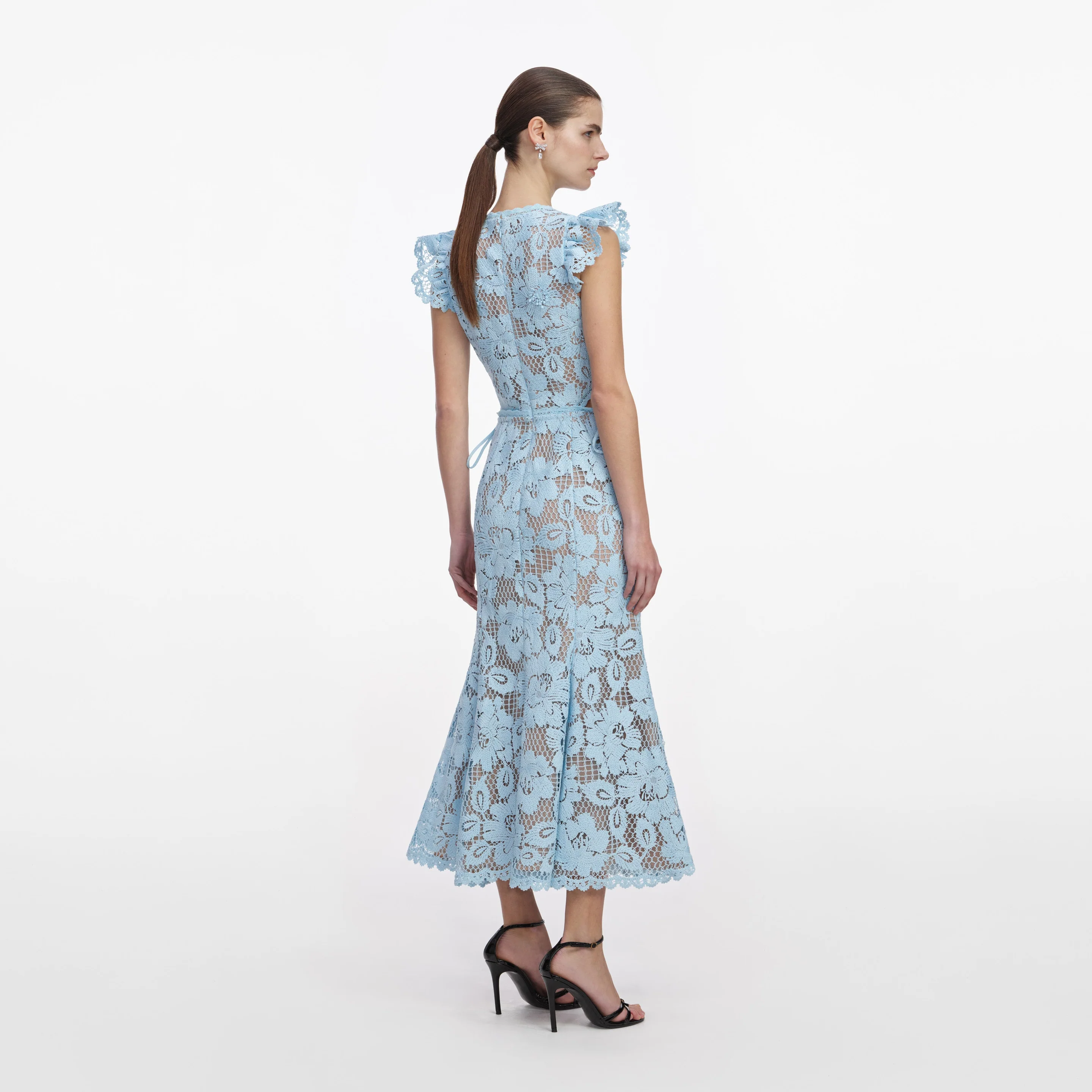 Blue crochet lace midi φόρεμα 