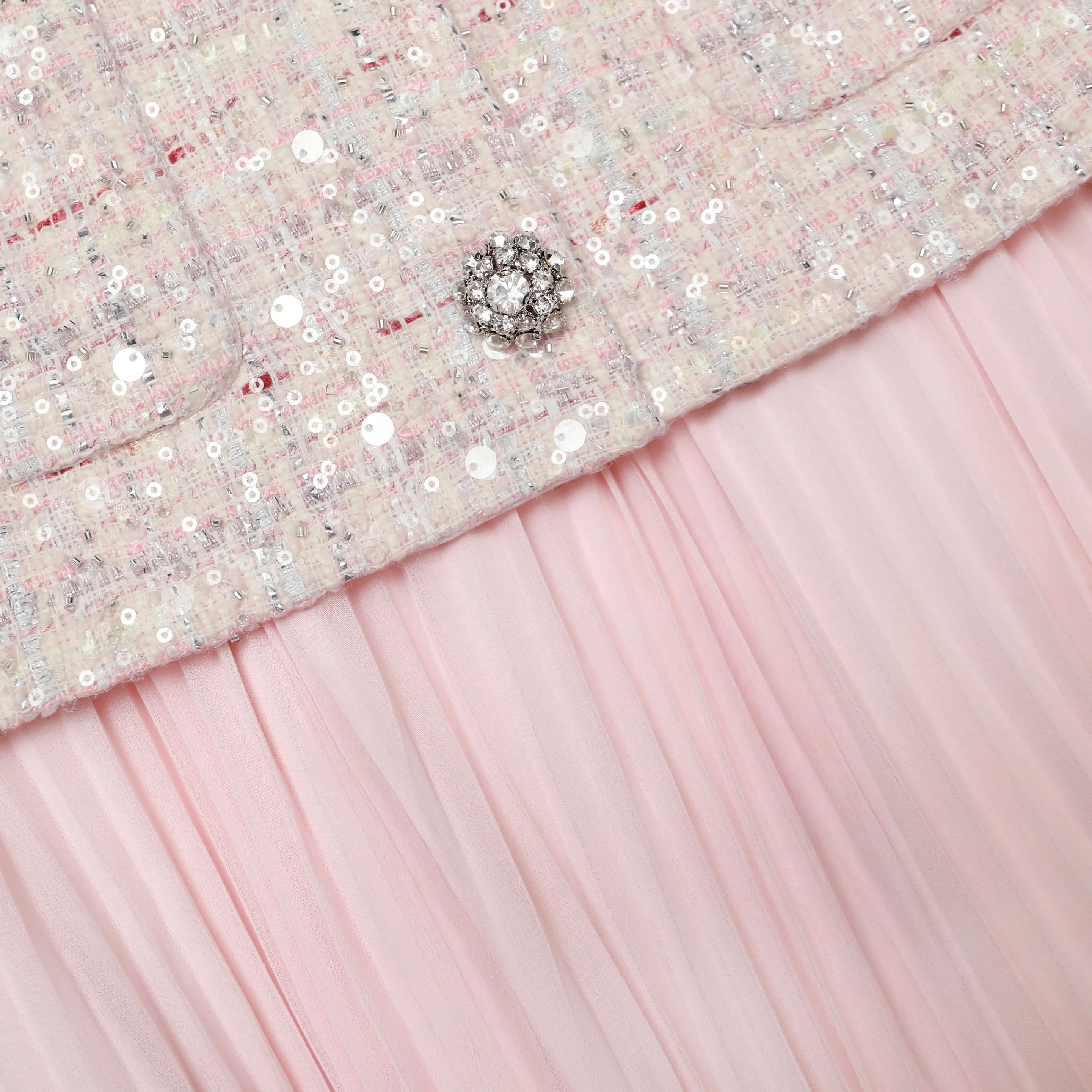 Pink sequin boucle tailored midi φόρεμα 