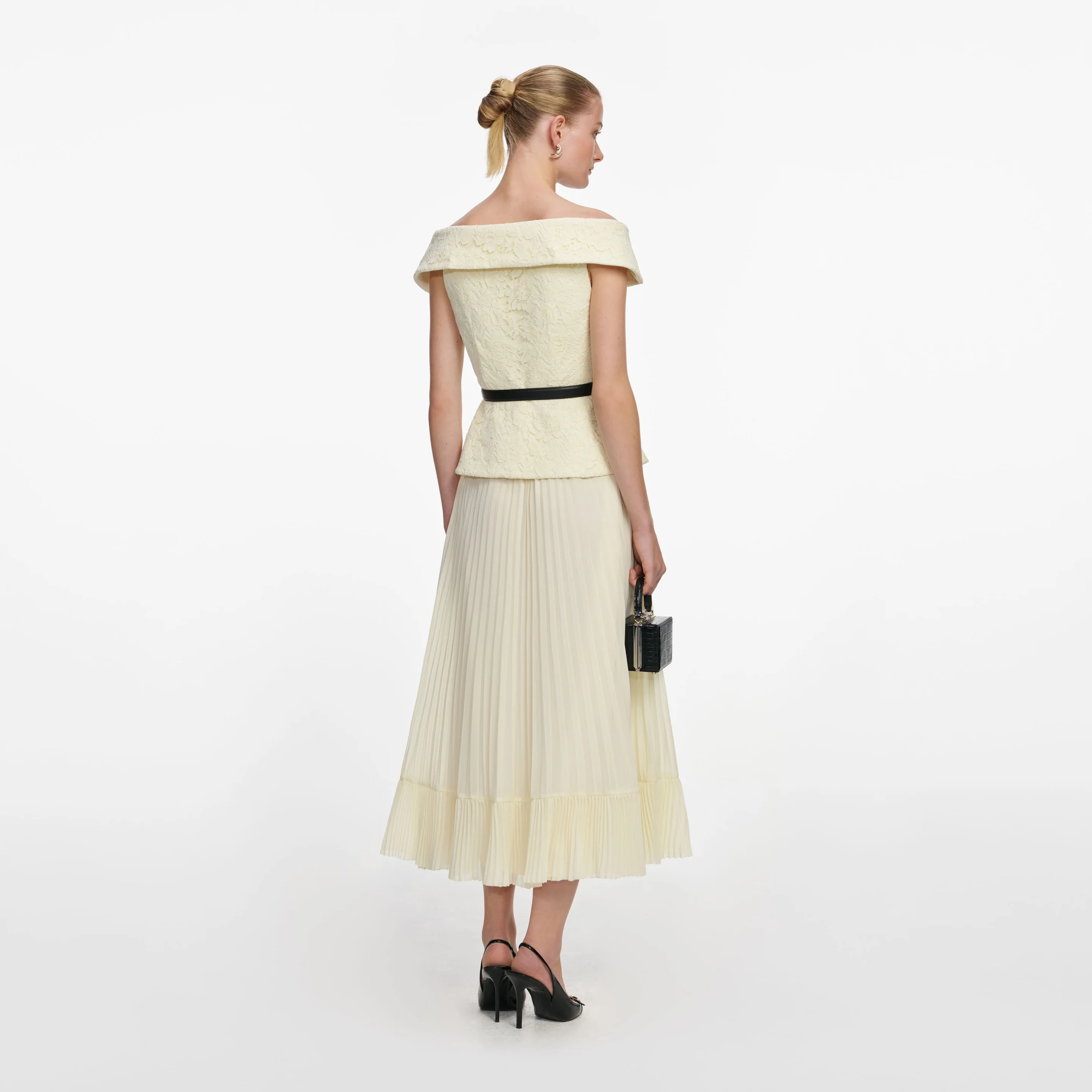 Yellow lace chiffon midi φόρεμα 