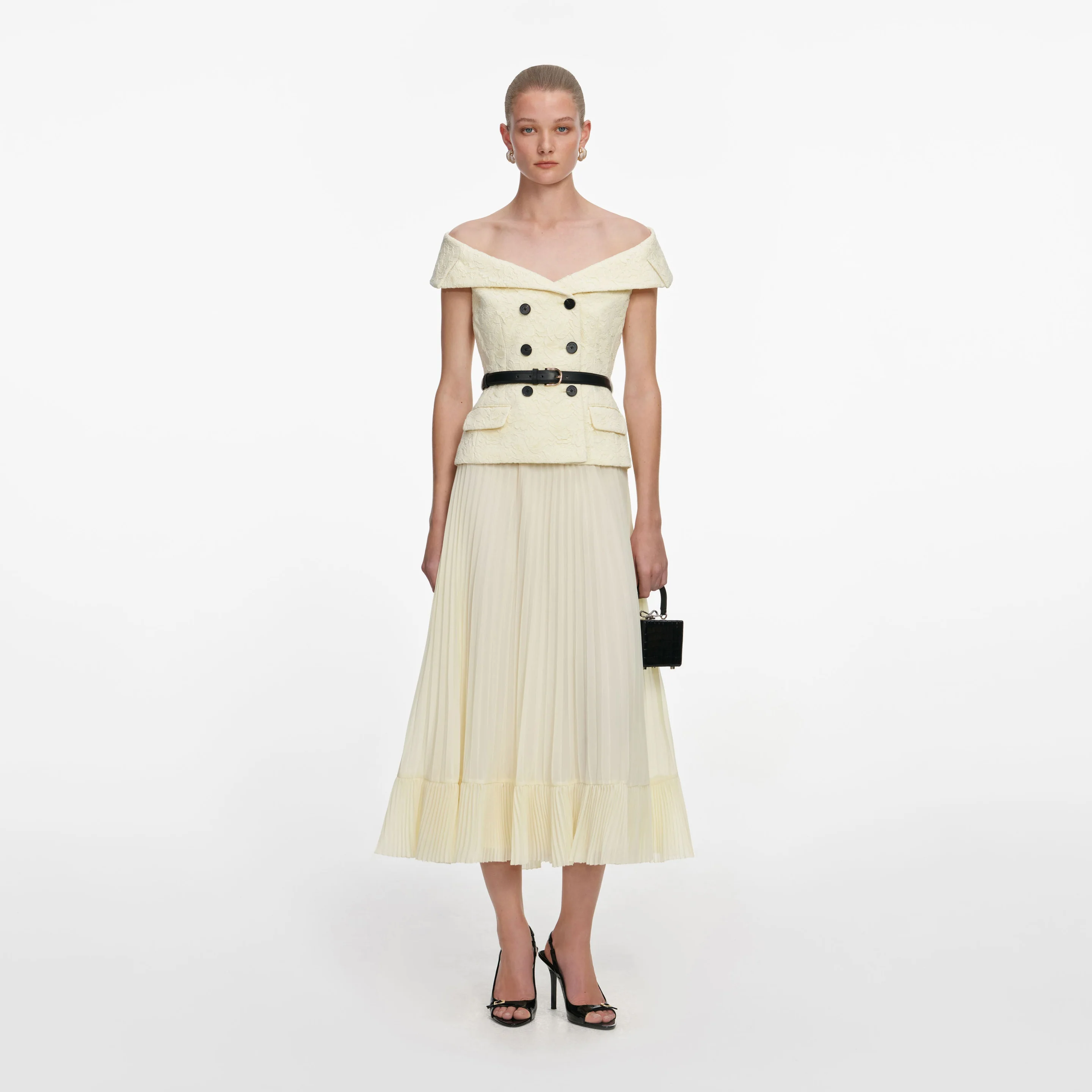 Yellow lace chiffon midi φόρεμα 